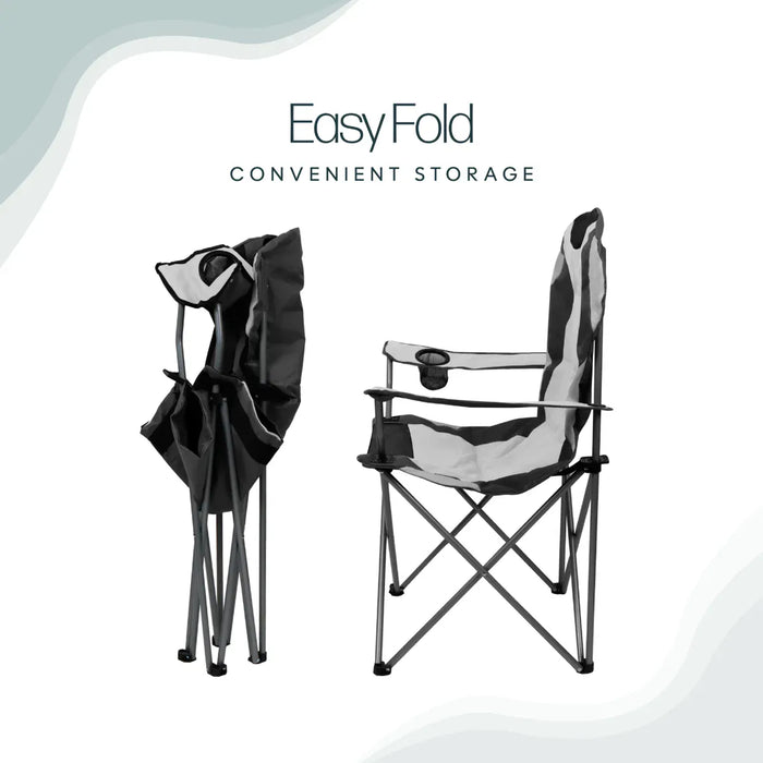 Leisurewize High Back Padded Folding Camping Chair with Cup Holder - product image, showing chair both collapsed and open at a side angle view