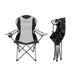 Leisurewize High Back Padded Folding Camping Chair with Cup Holder - main product image, showing chair both open from front view, and collapsed from side view