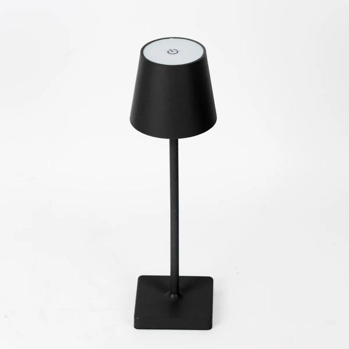 Leisurewize Lucia Rechargeable Table Lamp – Black - product image, showing lamp from bird's eye view against plain white background, with on/off tap button visible on top