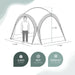 Leisurewize Outdoor Retreat Quick Erect Camping Shelter 3.5m - product infographic, depicting tent with person standing inside, showing height, width and depth dimensions, weight, and material quality information