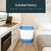 Leisurewize Portawash Twin Tub Portable Camping Washing Machine - lifestyle image, showing product in kitchen/bedroom space, with caption regarding suitable fabrics
