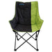 Liberty Leisure Comfort Padded Folding Camping Chair - Various Colours - product image of a folding camp chair with a black and lime green padded seat and backrest, featuring the brand name 'Liberty' in blue on the upper left backrest, set against a plain white background.