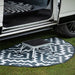 Maypole Single Steel Folding Caravan Step - product image, showing step at vehicle door entrance on carpet