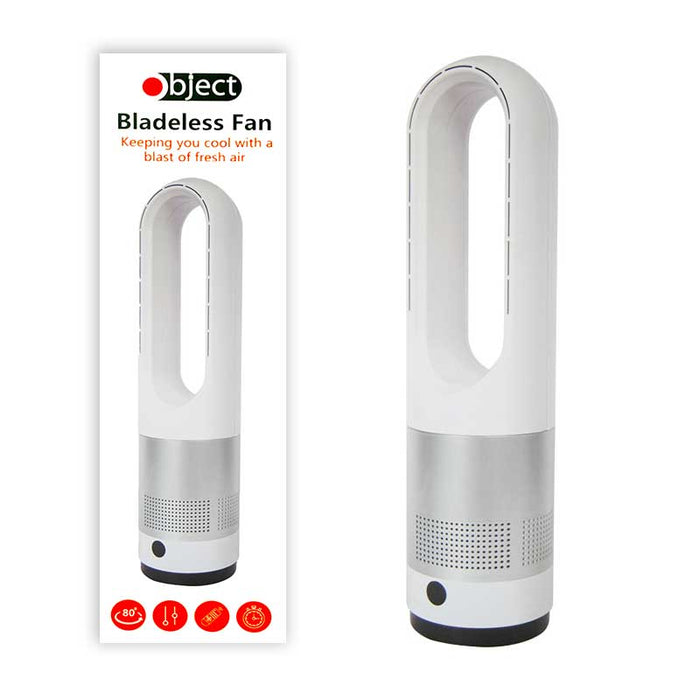 Object Bladeless Fan with Remote Control, Timer & 8 Speeds - main product image, including packaging design