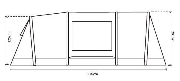 Outdoor Revolution Atom 500 - product side view floorplan infographic with dimensions
