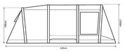 Outdoor Revolution Atom 600 - product side view floorplan infographic with dimensions