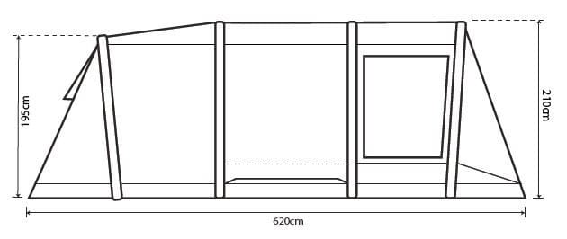 Outdoor Revolution Atom 600 - product side view floorplan infographic with dimensions