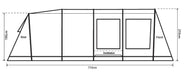 Outdoor Revolution Camp Star 600 DT- Poled 6-Berth Tunnel Tent Bundle layout image of side of tent showing height and length 