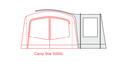 Outdoor Revolution Camp Star Side Porch - Fits Camp Star 500XL/600/700 layout image showing the porch in grey and the camp star 500xl tent in red
