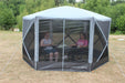 Outdoor Revolution Cayman Screenhouse 6 Freestanding Gazebo Lifestyle image with mesh doors closed