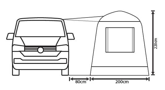 Outdoor Revolution Cuda (F/G) Low Drive Away Awning - Diagram showing depth and height in black with white background