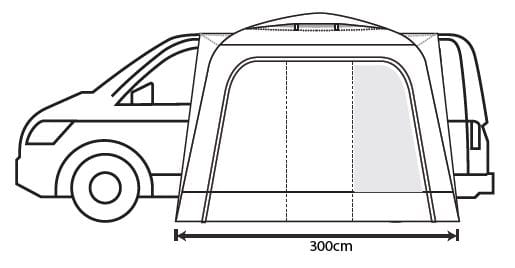 Outdoor Revolution Cuda (F/G) Low Drive Away Awning - Diagram showing width in black with white background