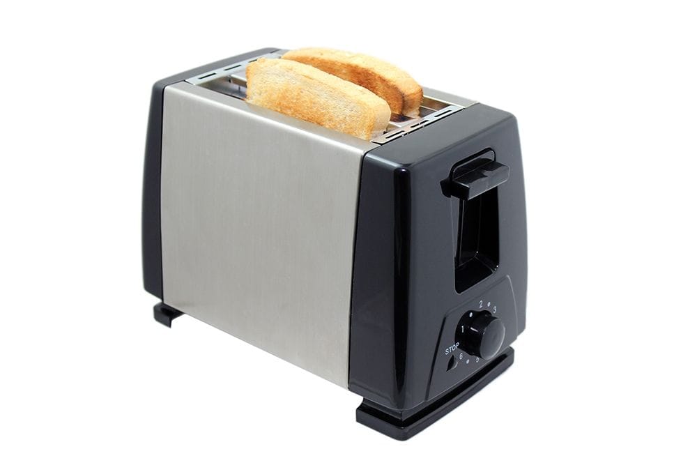 Outdoor Revolution Low Wattage Stainless Steel 2 Slice Camping Toaster - product image, showing toaster with toasted bread inside