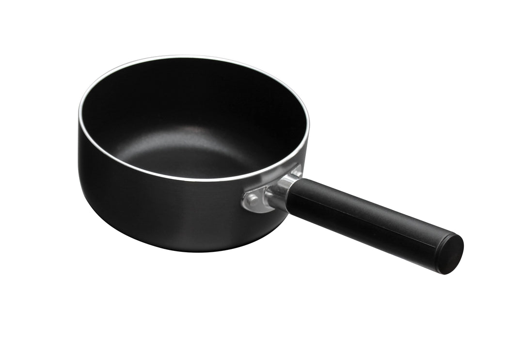 black and silver saucepan milk pan on white background 