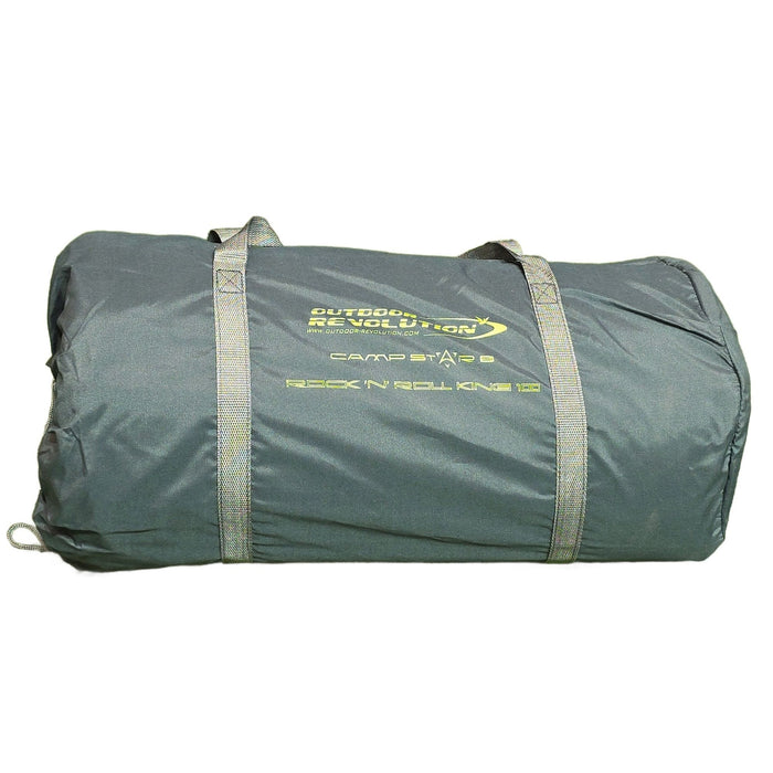 Outdoor Revolution Rock ’n’ Roll King Campervan Self-Inflating Mat - product image, showing side-on view of rolled-up mat inside carry bag