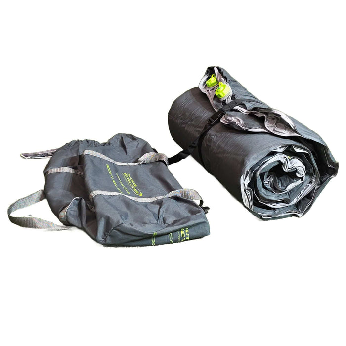 Outdoor Revolution Rock ’n’ Roll King Campervan Self-Inflating Mat - product image, showing rolled-up mat alongside carry bag