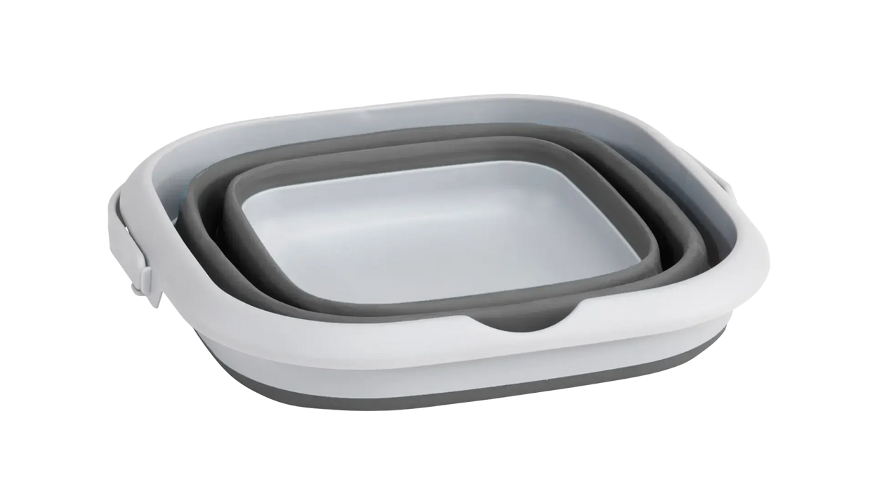 Outwell 9 Litre Collapsible Square Bucket - product image, showing underside of collapsed bucket with lid attached