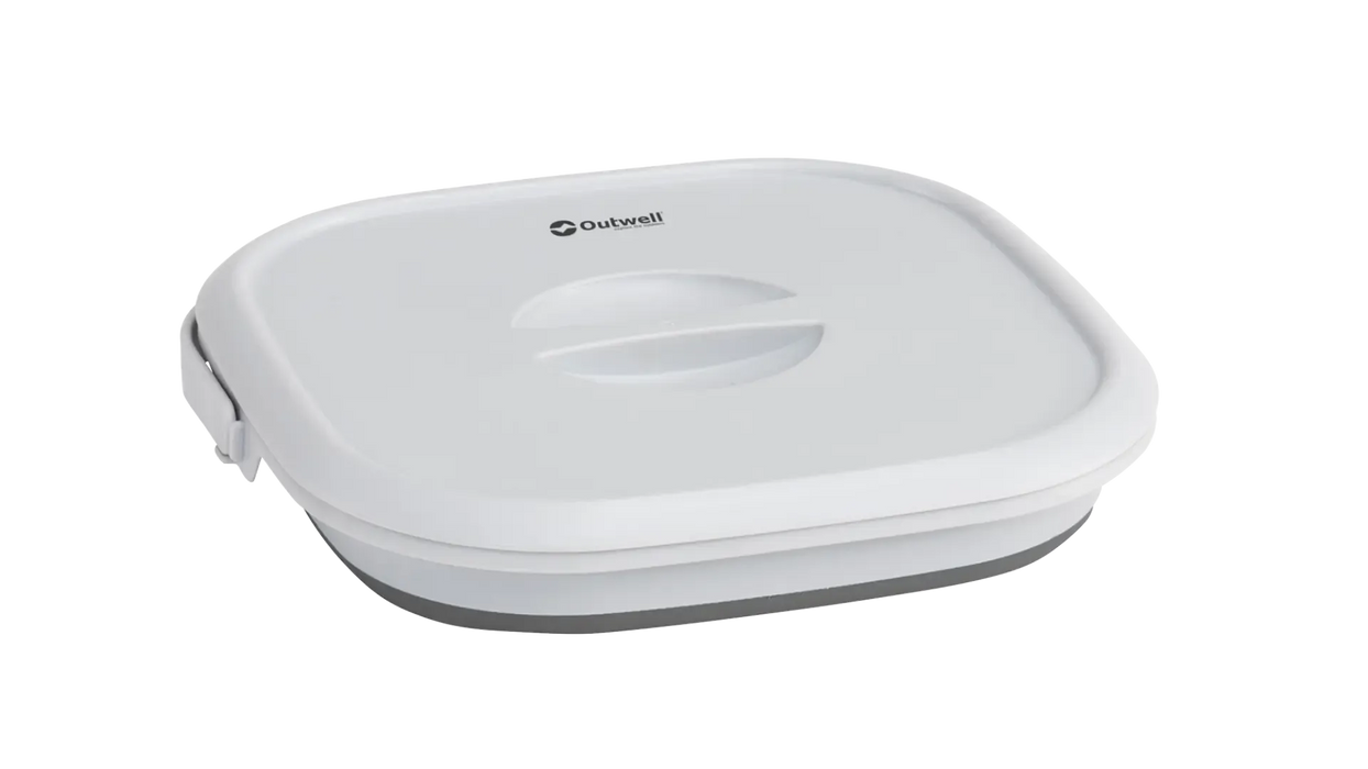 Outwell 9 Litre Collapsible Square Bucket - product image, showing bucket collapsed with lid attached