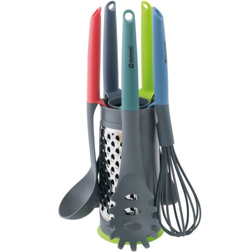 Outwell Adana Utensil Set  main feature image of utensils hooked on grater