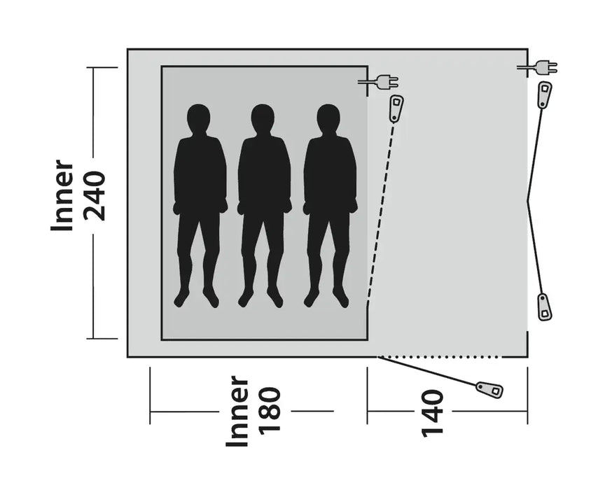 Outwell Arizona 3 Person Standing Height Camping Tent - product floorplan diagram with dimensions