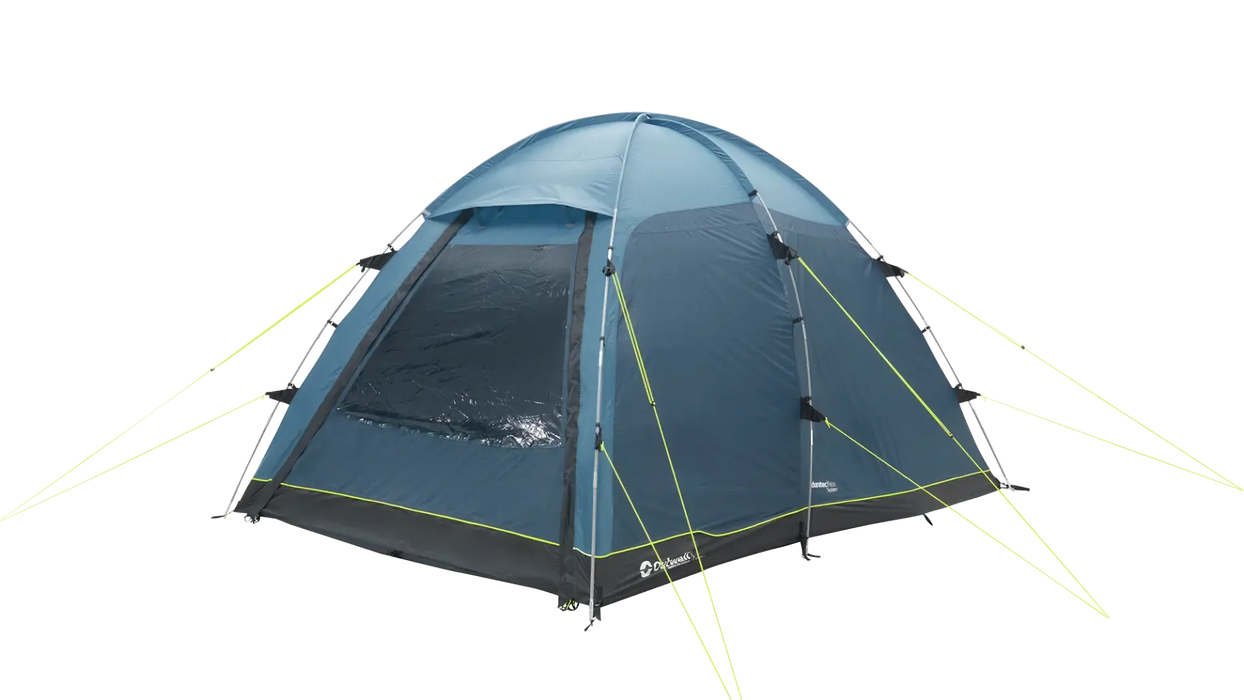 Outwell Arizona 3 Person Standing Height Camping Tent - product image, showing tent from front-right side view with door closed