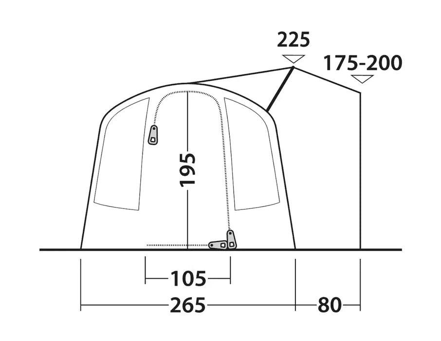 Outwell Armona Campervan Drive Away Awning - product diagram with dimensions