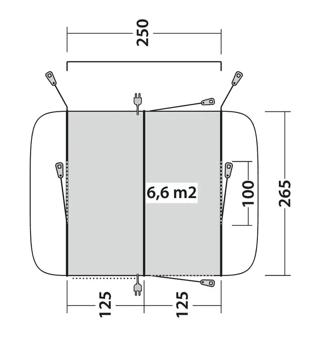 Outwell Armona Campervan Drive Away Awning - product bird's eye view diagram with dimensions