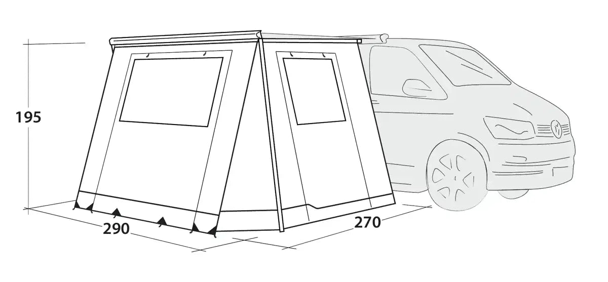 Outwell Backroads Campervan Awning Room - product diagram with dimensions