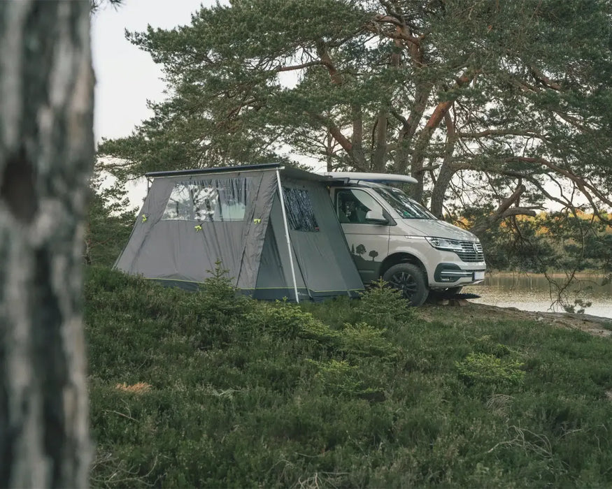 Outwell Backroads Campervan Awning Room - lifestyle image, showing annexe attached to vehicle