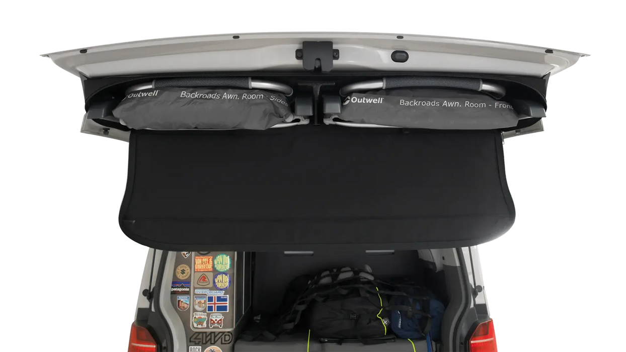 Outwell Backroads Campervan Awning Room - product image, showing product folded up and stored in vehicle roof space