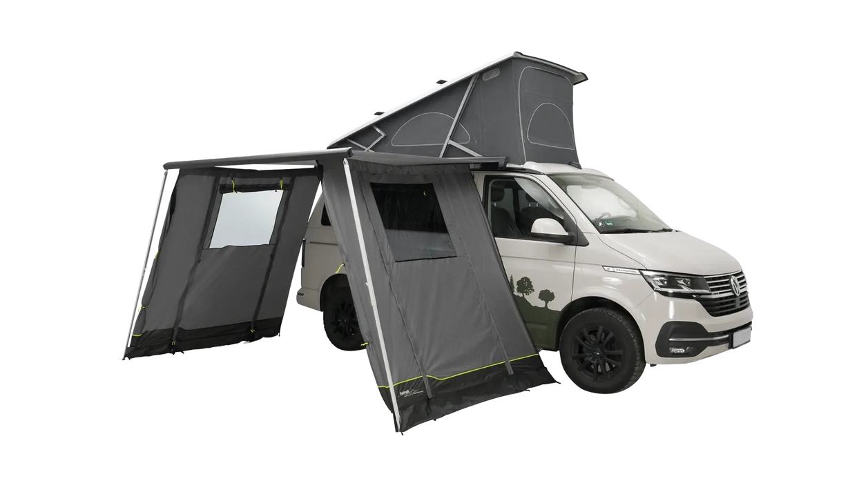 Outwell Backroads Campervan Awning Room - product image, showing annexe attached to vehicle with front door open