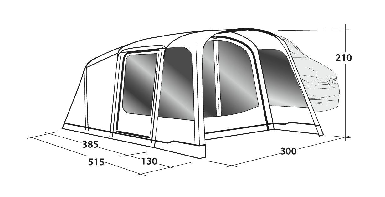 Outwell Blossburg 380 Air Drive Away Awning Low - Drive Away Awning layout image of awning dimensions