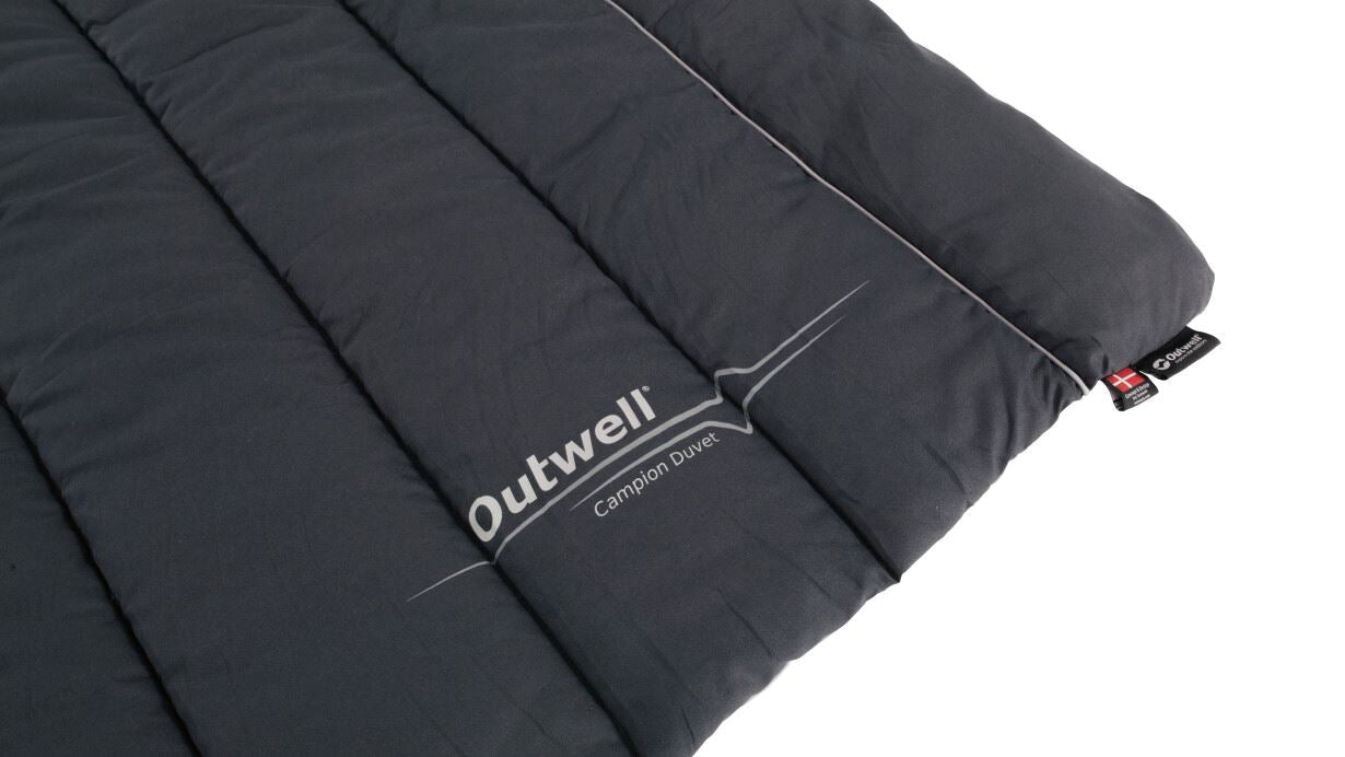 Outwell Campion Single Duvet - Grey feature image close up of logo and label on bottom right corner