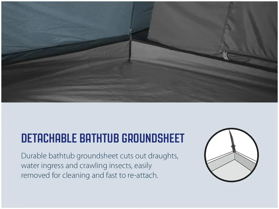 Outwell Casagrande 4 Person Tunnel Family Tent - product detachable bathtub groundsheet infographic