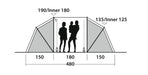 Outwell Casagrande 4 Person Tunnel Family Tent - product diagram with dimensions