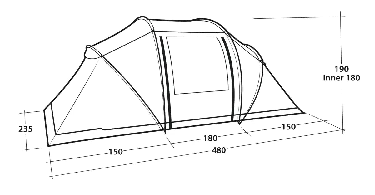 Outwell Casagrande 4 Person Tunnel Family Tent - product floorplan diagram with dimensions