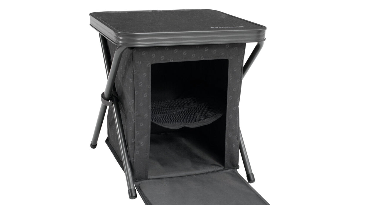 Outwell Cayon Cabinet - Camping Cupboard Side Table feature image of inside cabinet with door open