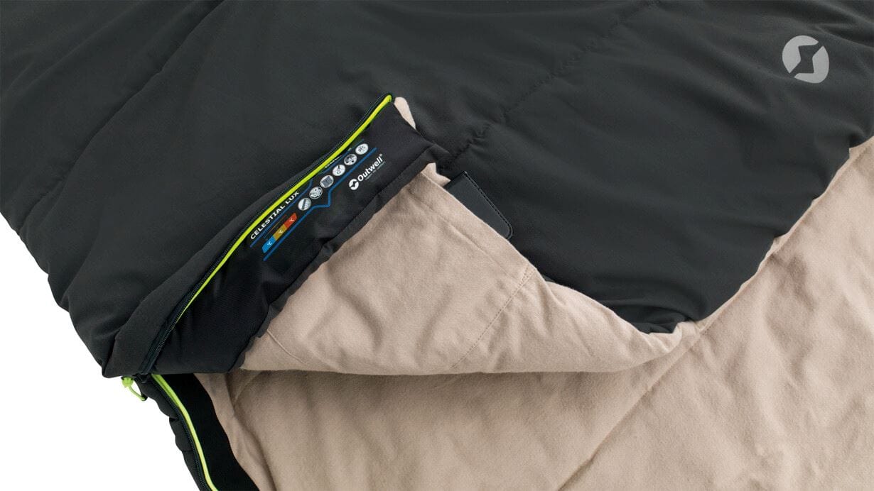 Outwell Celestial Lux Double Sleeping Bag - product image, close-up, partially unzipped