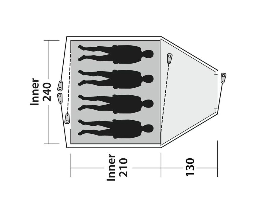 Outwell Cloud 4 - Lightweight 4-Person Dome Tent - product floorplan diagram