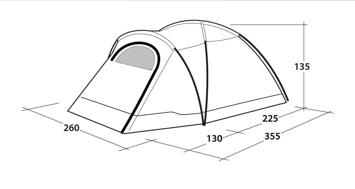 Outwell Cloud 4 - Lightweight 4-Person Dome Tent - product dimensions diagram