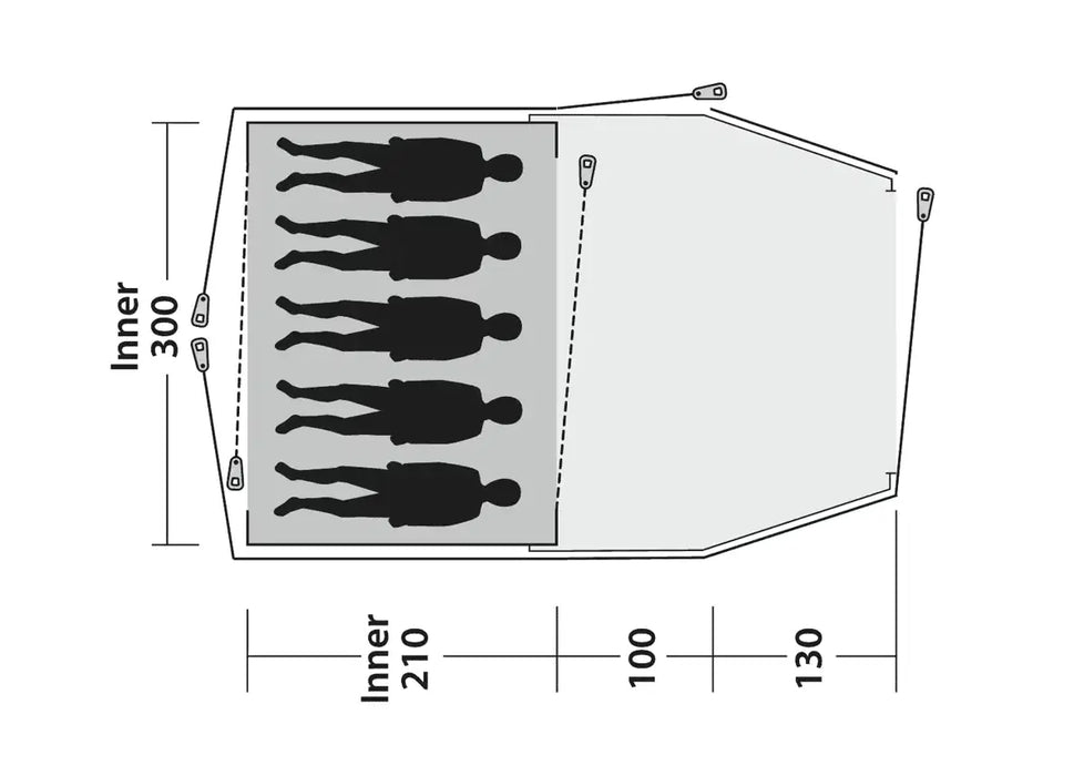 Outwell Cloud 5 Plus - Large Dome Family Tent - product floorplan with dimensions
