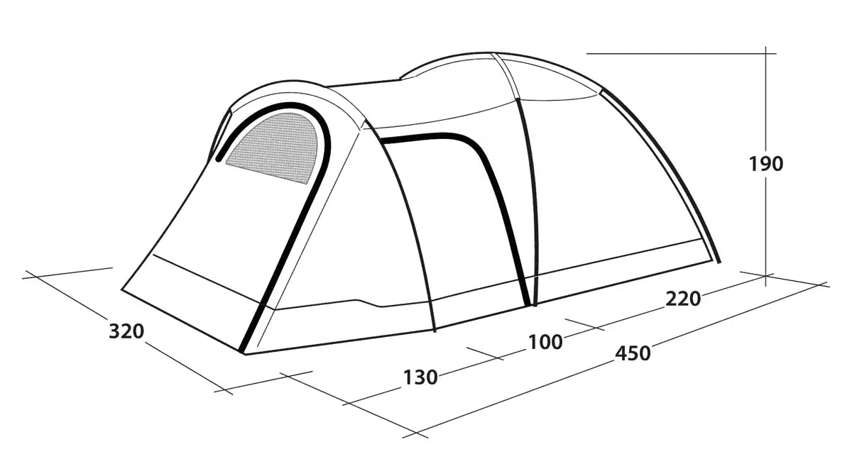 Outwell Cloud 5 Plus - Large Dome Family Tent - product technical drawing with dimensions