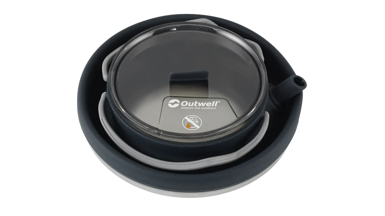 Outwell Collaps Tea Time 1.5L Collapsible Camping Kettle - product image, showing bird's eye view of collapsed kettle