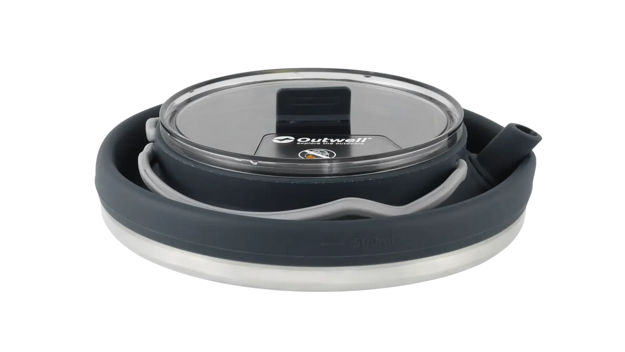 Outwell Collaps Tea Time 1.5L Collapsible Camping Kettle - product image, showing kettle fully collapsed