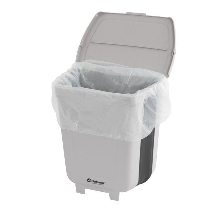 Outwell Collaps VanTrash Bin 8l - Collapsible camping bin feature image of bin with lid open and bin bag inside