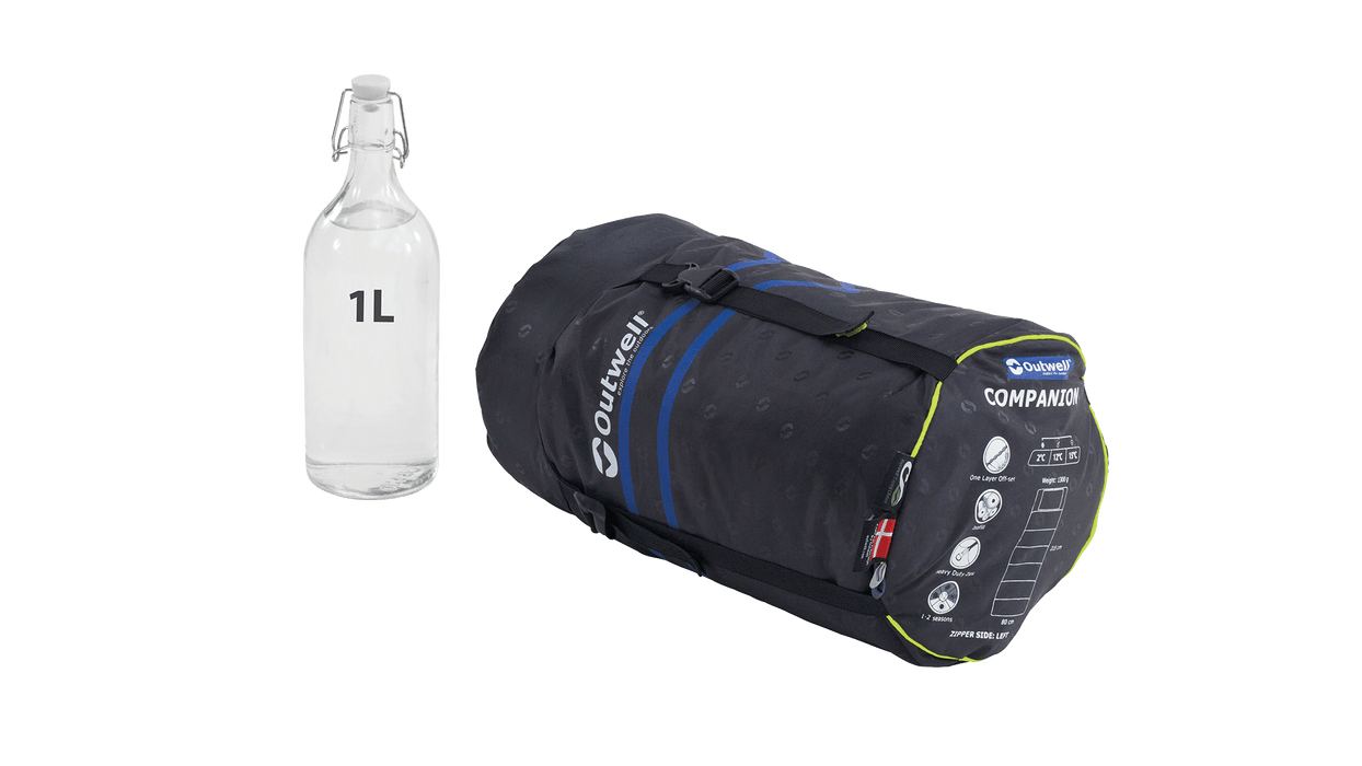 Outwell Companion Sleeping Bag - Blue - shown packed into carry bag