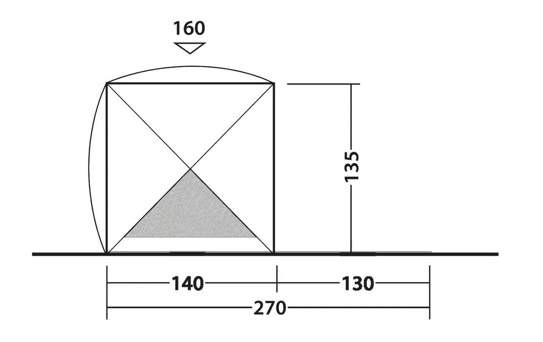 Outwell Compton Fibreglass Beach Shelter - product diagram with dimensions