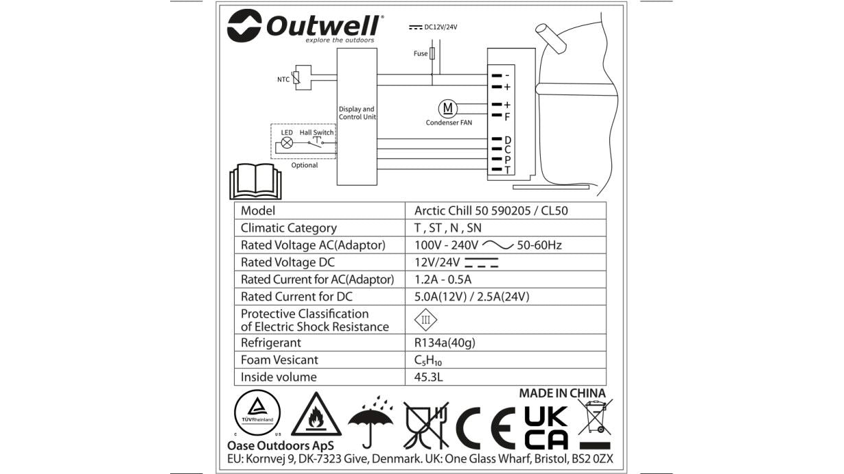 Outwell Cool Box Artic Chill 50 - Camping Compressor Fridge / Freezer Coolbox
