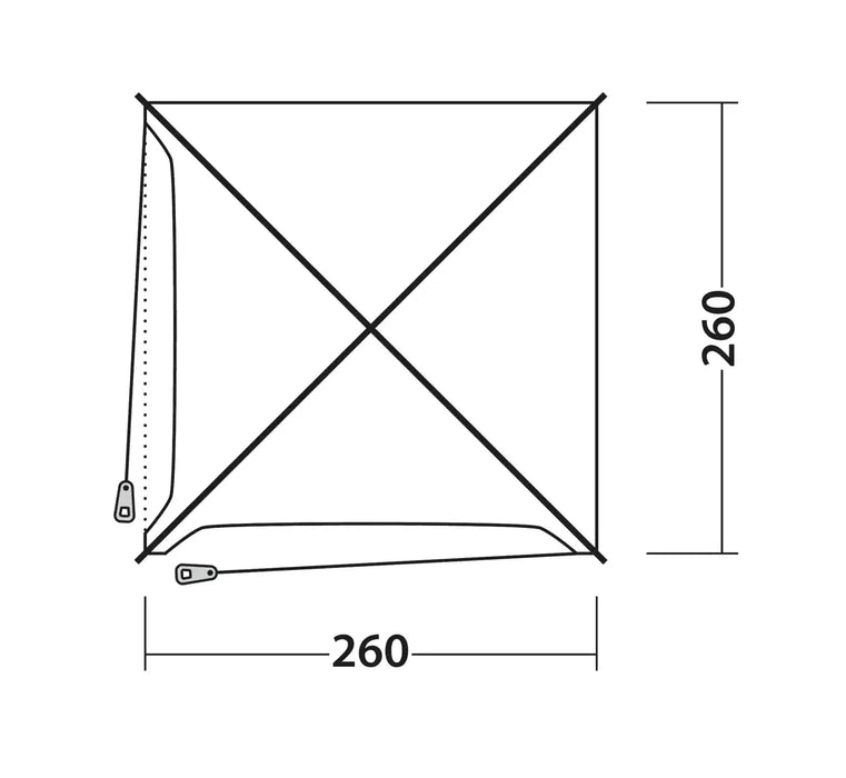 Outwell Dakota Freestanding Outdoor Camping Shelter - product bird's eye diagram with dimensions 