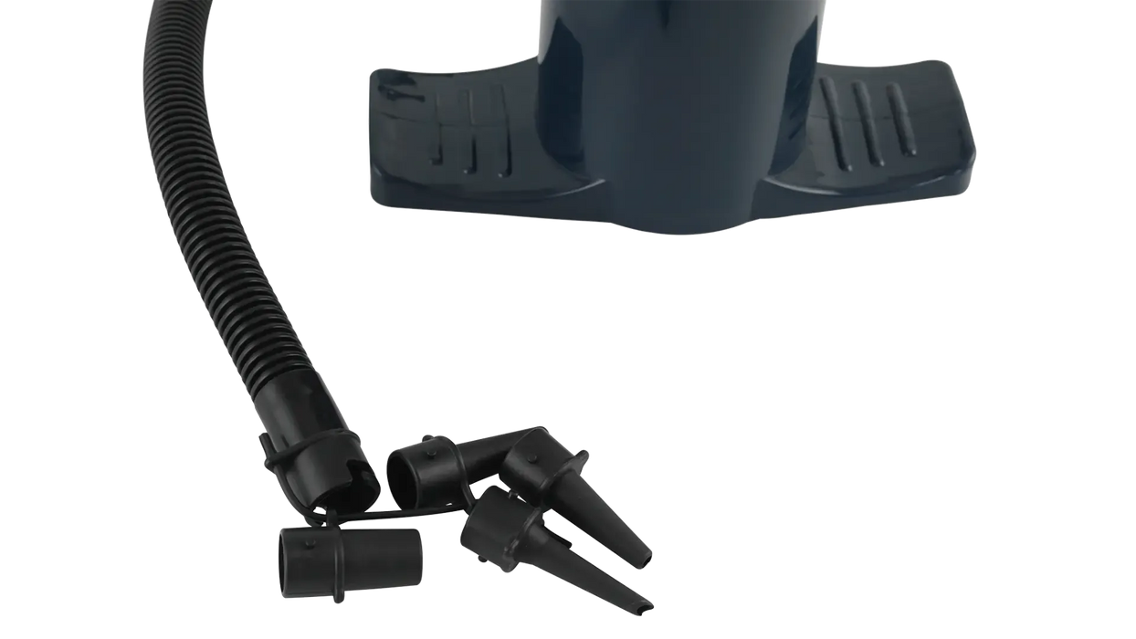 Outwell Double Action Air Pump - product image, showing close-up of base with hose and adapters